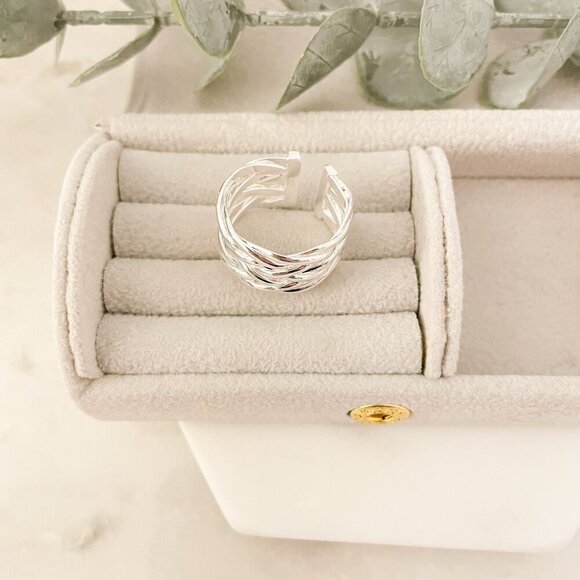 925 Sterling Silver Woven Ring Wide Ring Band Minimalist Ring Dainty Ring Band - Picture 6 of 10